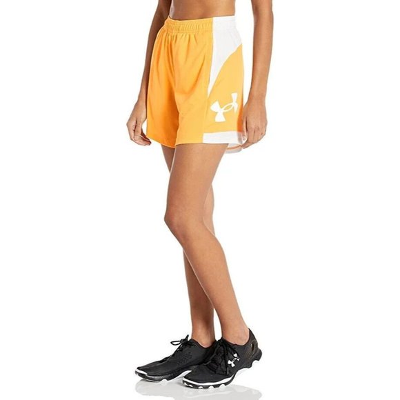 UNDER ARMOUR Womens Baseline Basketball Athletic Shorts Yellow Medium Fitness - Picture 1 of 6